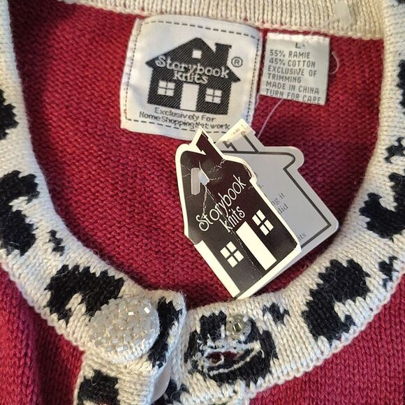 VTG Storybook Knits Safari Leopard Floral Cottagecore Cardigan Large NWT RARE - Picture 15 of 15